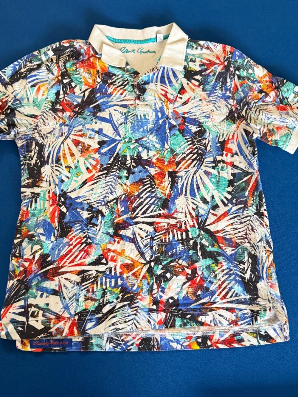 Robert Graham Men's Golf Polo, Tropical Palm Print, Size L — EUC!